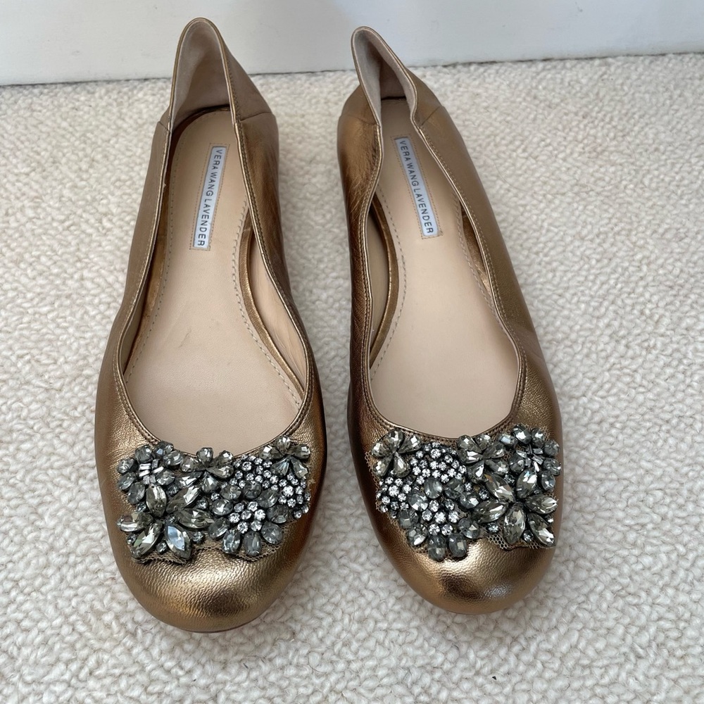 Vera Want Lavender Gold Crystal Embellished Flats